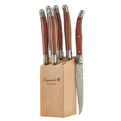 Laguiole Steak Knife Set, Micro Serrated Blade, Wood Handle, 6 Pieces