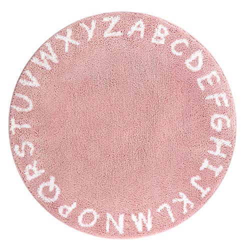 Lahome ABC Alphabet Kids Round Rug (4' Diameter, Pink)