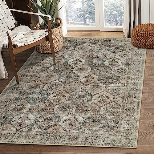 Lahome Entryway Rugs Indoor Small 3x5 Area Rug, Bathroom Rugs Non Slip Washable, Geometric Tribal Non Skid Throw Rugs with Rubber Backing for Bedroom Kitchen Living Room Front Door, Antique/Moss