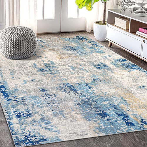 Lahome Modern Abstract 5x7 Blue Machine Washable Area Rug