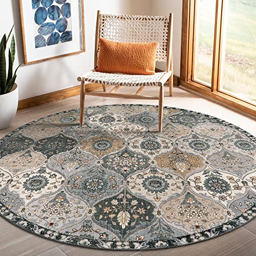 Lahome Moroccan Trellis Washable Round Area Rug