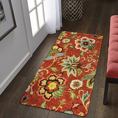 Lahome Red Floral Runner Rug 2x4 Washable Hallway Runner Rugs, Non-Slip Kitchen Rugs Runner Vintage Christmas Throw Area Rug Runners Carpet for Hallway Bathroom Entryway Laundry Room Rug (2'x4', Red)