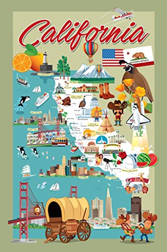 Laminated California Map For Kids Poster