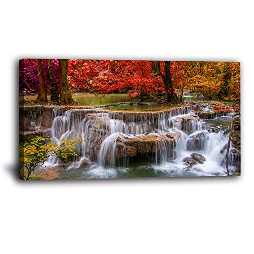 Landscape Canvas Wall Art Waterfall Painting -Trees Forest Picture Prints