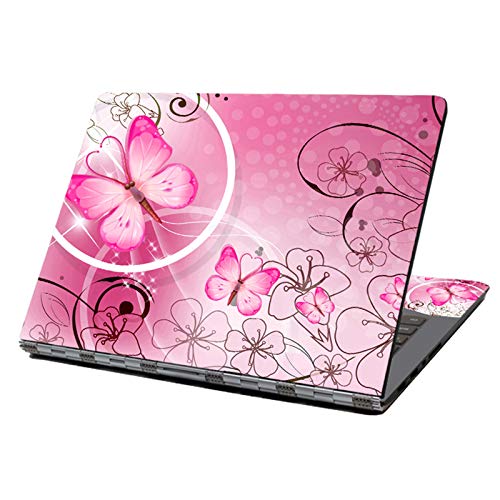 Laptop Skin Sticker Decal,12" 13" 13.3" 14" 15" 15.4" 15.6" Laptop Skin Sticker Protector Cover for Toshiba Hp Samsung Dell Apple Acer Leonovo Sony Asus Laptop Notebook (Pink Butterflies & Flowers)