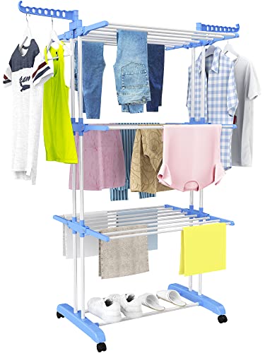Large 4-Tier Foldable Clothes Drying Rack with Castors