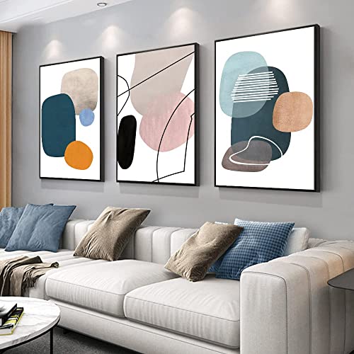 MPLONG Wall Art 3 Pieces Of Framed Decorative Paintings Abstract Simple Orange White Blue And Other Color Blocks Wall Art Canvas Prints Home Decoration Gifts Size 20" x 28" x 3 Panels