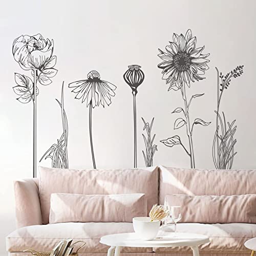 Large Boho Floral Modern Wall Decal Sketch