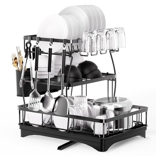 Large Capacity Dish Drying Rack with 360° Rotating Drainboard