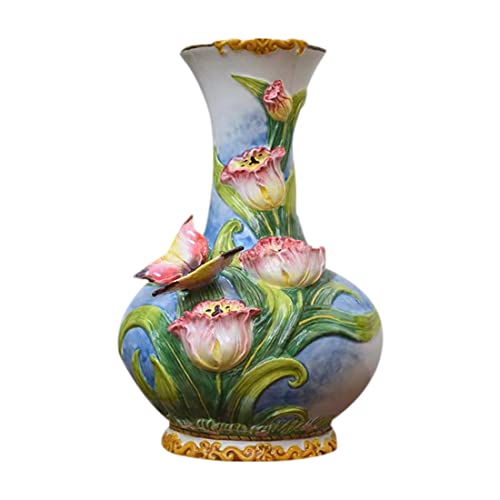Large Ceramic Tulip and Butterfly Vase