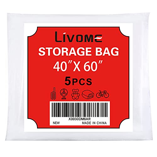 Large Clear Plastic Storage Bags with Ties - Pack of 5