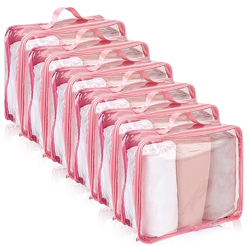 Large Clear Travel Packing Cube Storage Bags - Pink