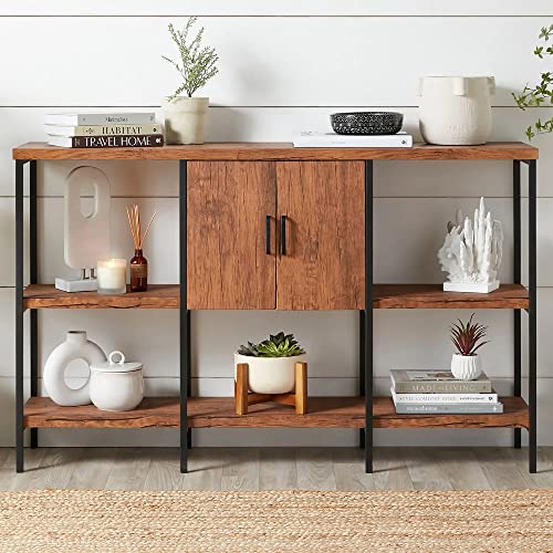 Large Console Table with Storage Cabinet Shelf - Brown