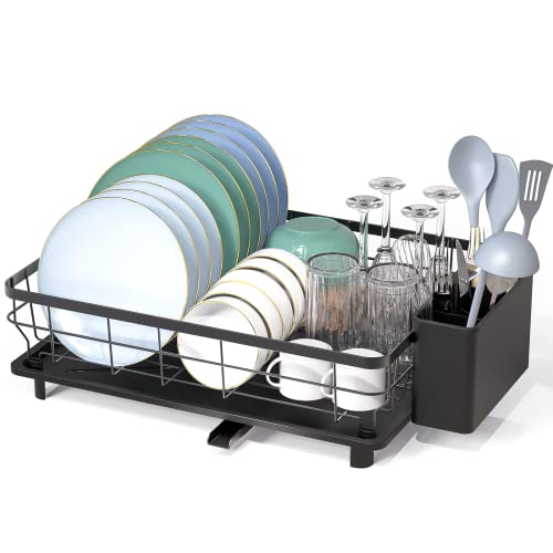 Dish Drying Rack, HERJOY Detachable 2 Tier Dish Rack and Drainboard Set,  Large capacity Dish Drainer Organizer Shelf with Utensi