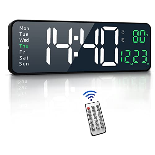 Large LED Digital Wall Clock with Remote Control and Automatic Brightness Adjustment