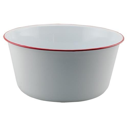 Large Mixing Bowl - Essential White Steel Dish with Red Trim