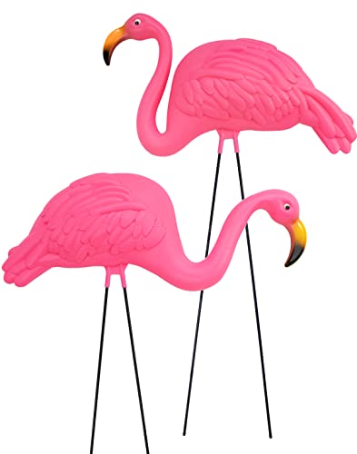 Large Pink Flamingo Yard Ornament/Garden Statue Pack of 2