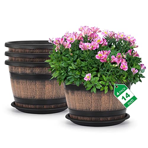 Large Plastic Plant Pots - Whiskey Barrel Design