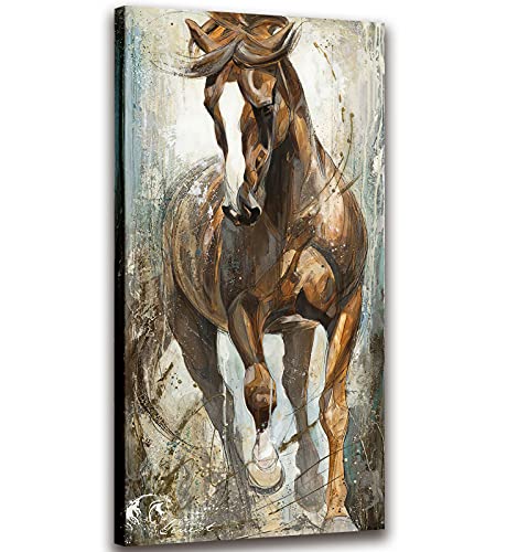Large Retro Animal Running Brown Horse Canvas Wall Art