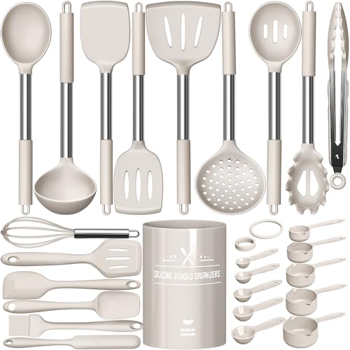 Large Silicone Kitchen Utensils Set, Umite Chef Heat Resistant Cooking Utensil with Stainless Steel Handle
