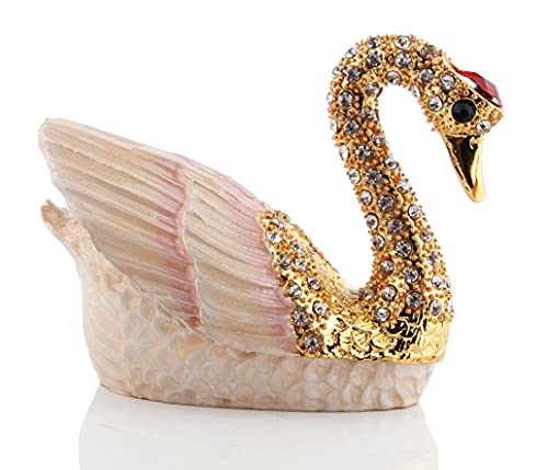 Large Swan Jewelry Boxes Trinket Boxes Hinged Hand Painted Enameled Swan Figurine Collectibles