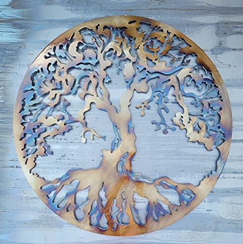 Large Tree Of Life Metal Art, Heat Colored Wall Decor
