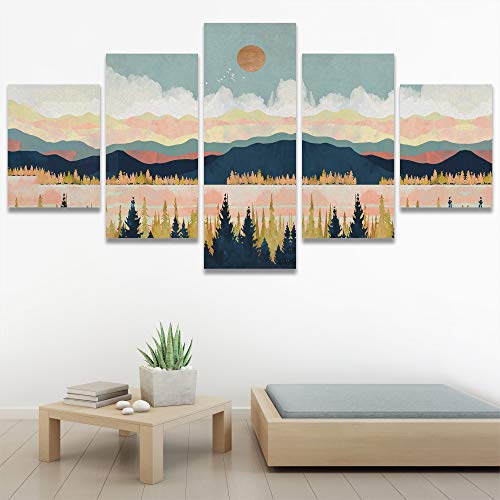Large Wall Decor Canvas Print - Sun Over Pastel Mountain