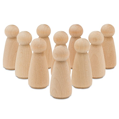 Large Wooden Peg Dolls 3-1/2 inch, Mom/Angel Shape Peg People, Pack of 10 Birch Unfinished Wood Figurines to Paint