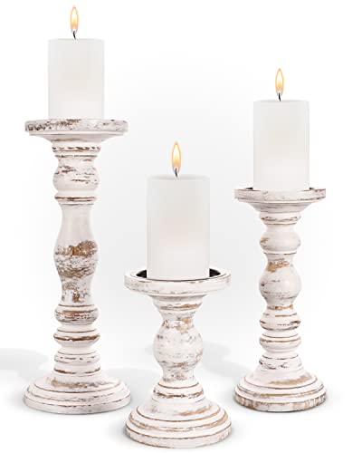 Large Wooden Tall Candle Holders Set of 3