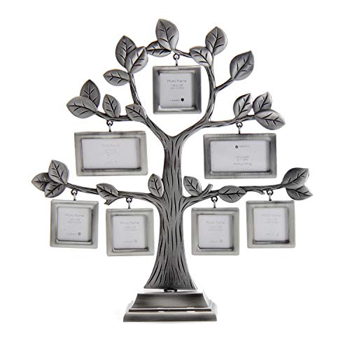LASODY Metal Family Tree with 7 Hanging Picture Frames Collage Desk Stand Ornaments