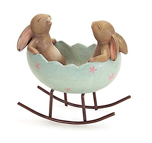 Laughing Bunny Rabbits Rocking in an Easter Egg Cradle