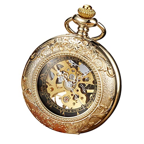 LAVAAH Pocket Watches Gold Skeleton Mechanical Pocket Watch Men's Bracelet Stainless Steel Sculpture Men Vintage Pocket Watch