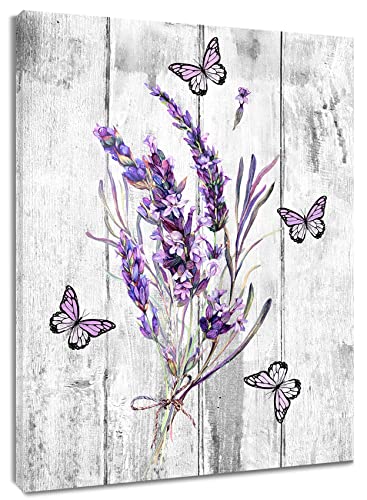 Lavender Flower Wall Art with Purple Butterfly - Premium Canvas Prints