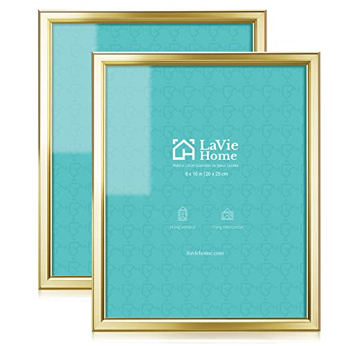 LaVie Home 8x10 Picture Frames (2 Pack, Gold) Simple Designed Photo Frame with High Definition Glass for Wall Mount & Table Top Display, Set of 2 Classic Collection