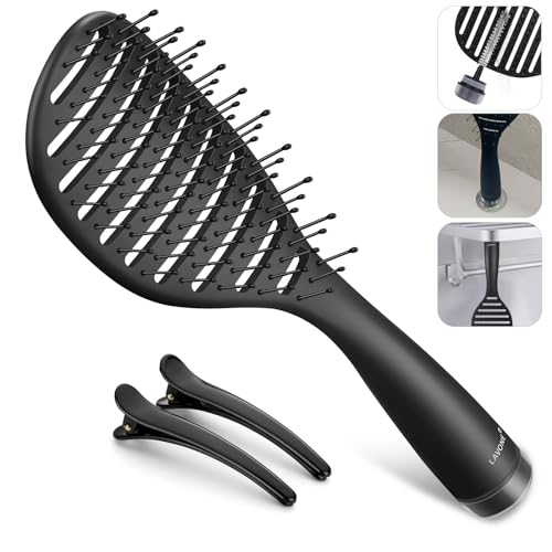 LAVONE Curved Vented Hairbrush with Detangler and Magnetic Holder