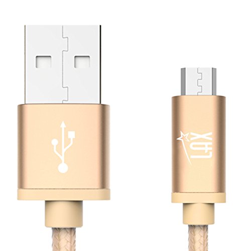 LAX Gadgets Durable Nylon Braided 2.0 Micro USB Android Charging Cable [10 Feet-Gold]