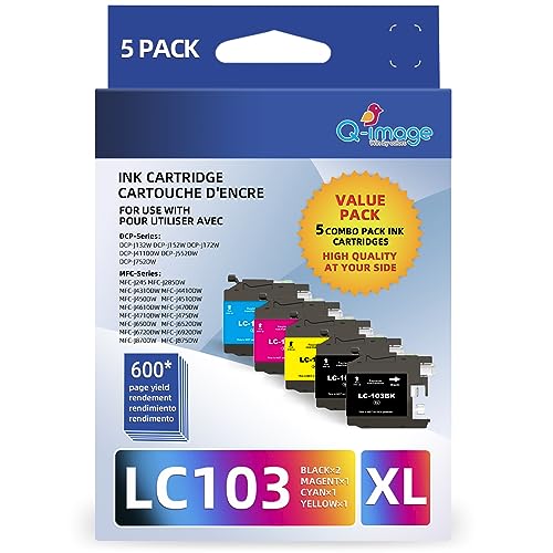 LC103 LC101XL Ink cartridges Compatible for Brother LC103XL LC101 Work with Brother MFC-J870DW MFC-J6920DW MFC-J6520DW MFC-J450DW MFC-J470DW (2 Black, 1 Cyan, 1 Magenta, 1 Yellow, 5 Pack)
