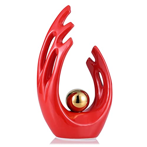 LCCCK 12'' h Red and Gold Abstract Art Ceramic Statue Sculpture, Home Modern Centerpiece Dinner Table, Kitchen, Bathroom Mantelpiece Coffee Table Office Entryway Aesthetic Decoration Big