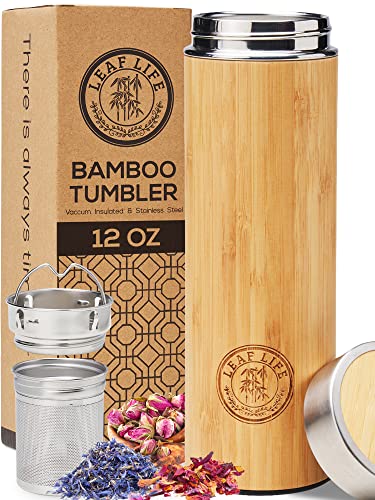LeafLife Sustainable Bamboo Tumbler with Tea Infuser & Strainer 12oz