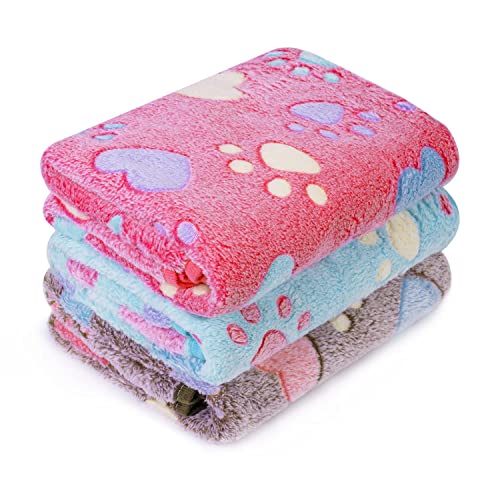 LeapSheep Pet Blankets for Dogs Cats - 3Pack Heart Pattern Super Soft Fluffy Dog Blankets for Small Medium Large Doggy Kitten (Heart, Small)