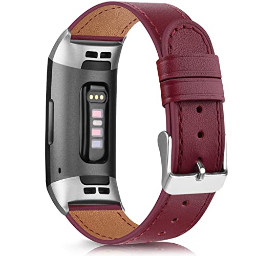 Leather Band for Fitbit Charge 4/3/SE (Wine Red)