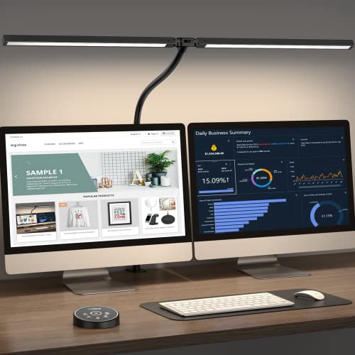 Led Desk Lamp for Office Home - Eye Caring Architect lamp with Clamp,Dual Screen Computer Monitor Gooseneck Smart Light