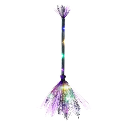 LED Light Decorated Halloween Witch Broom