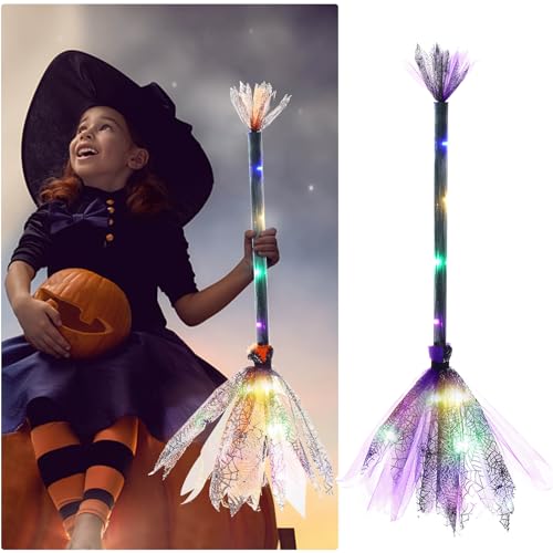 LED Light Witch Broom Halloween Decoration for Girls