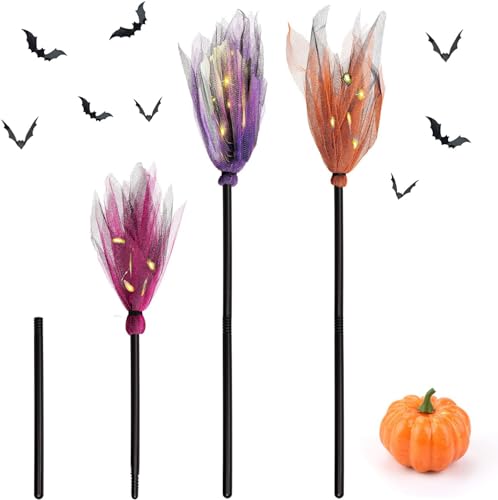 LED Lighted Witch Broom for Halloween Decorations
