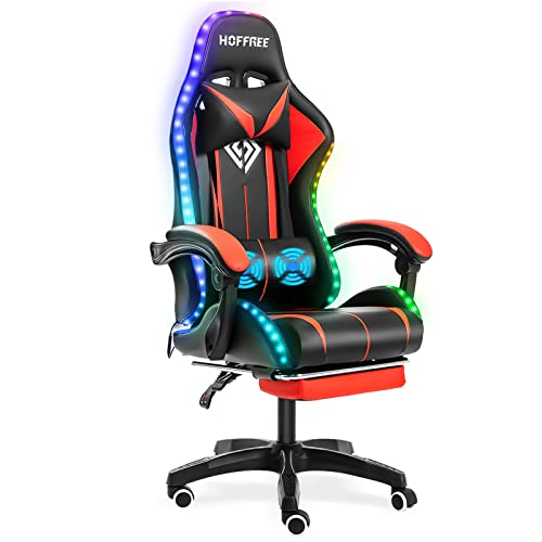 LED RGB Gaming Chair with Lumbar Massage and Footrest