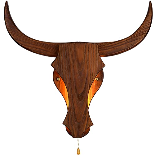 Led Wooden Bull Head Wall Sconces Lamp