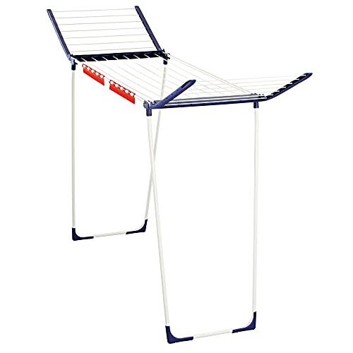 Leifheit Pegasus 180 Gullwing Drying Rack with 19.7 Yards of Hanging Space, White and Blue