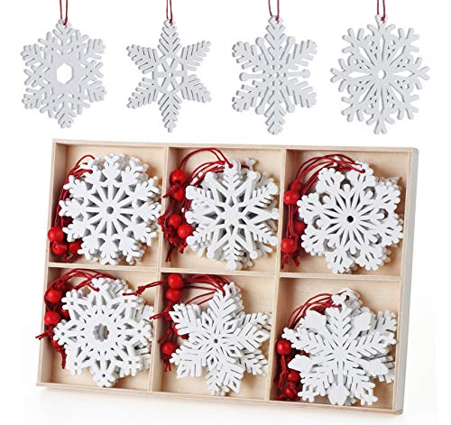 Lemonfilter 30Pcs Wooden Snowflakes Ornaments White