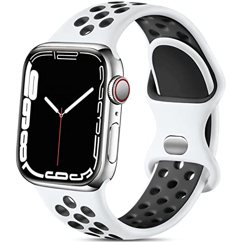 Lerobo Compatible with Apple Watch Band 40mm 41mm 38mm for Women Men,Soft Silicone Sport Replacement Strap Band for iWatch SE,Series 8 7,Series 6,Series 5 4,Series 3,Series 2,Series 1,White/Black,S/M